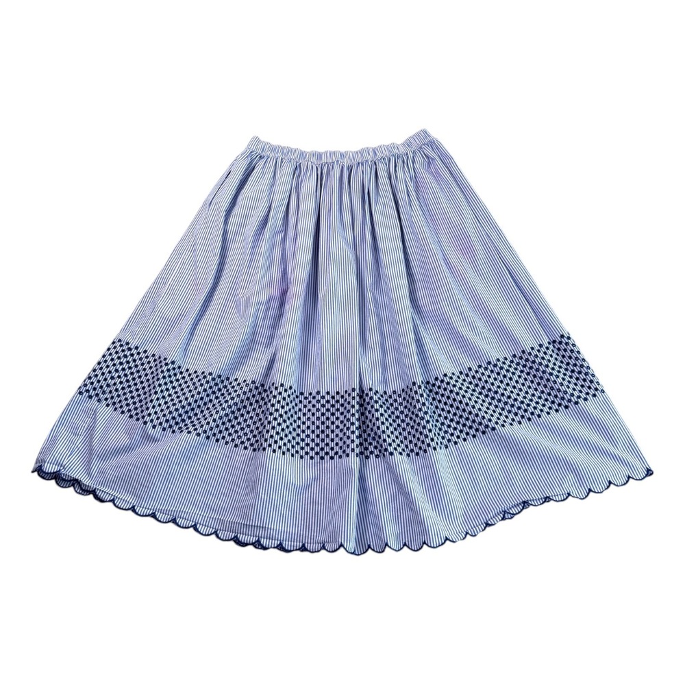 J Crew Womens Striped Embroidered Midi Skirt Sz L Blue White Coastal Cottage - Picture 5 of 8